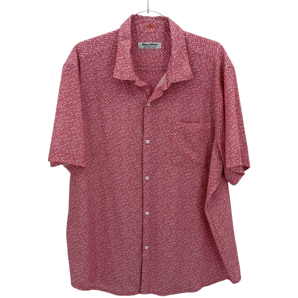 Tommy Bahama Shirt Mens XL Pink Bahama Coast Geometric Button Up Beach Summer